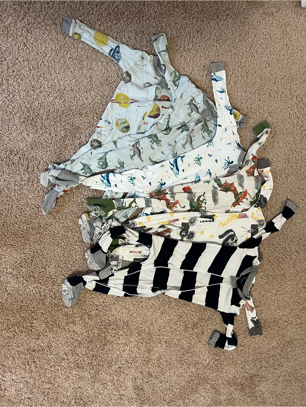 Burt’s Bees Baby Boys footie pajama bundle- Assorted Prints and Stripes